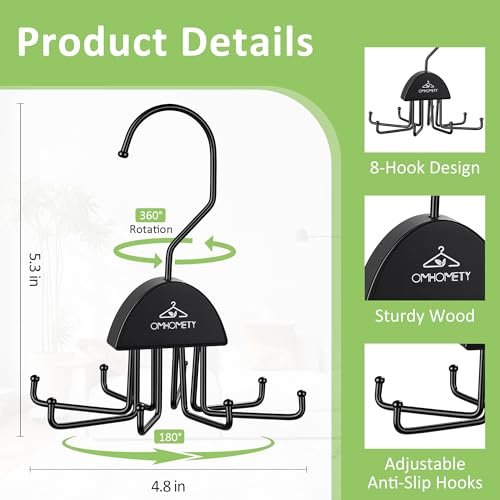 2 Pack Tie and Belt Organizer with 360° Rotating Hooks - Space Saving Storage Solution