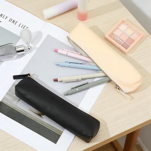 Small PU Leather Makeup Bag for Purse - 2 Pcs Slim Travel Cosmetic Pouch