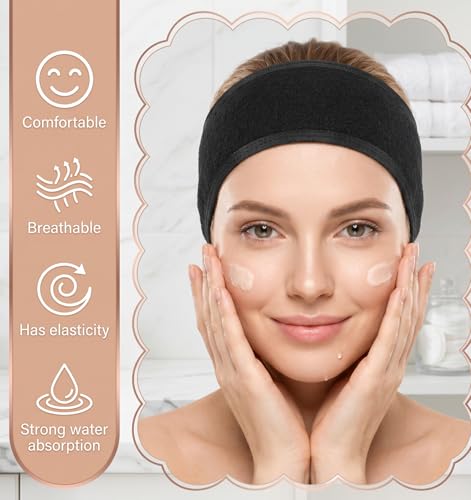 ValueBargain 4-Pack Black Spa Headbands for Facials and Makeup