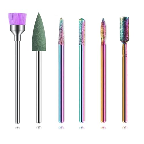 FORTMATE 6pcs 3/32 Inch Diamond Nail Drill Bits Set for Cuticles and Acrylics