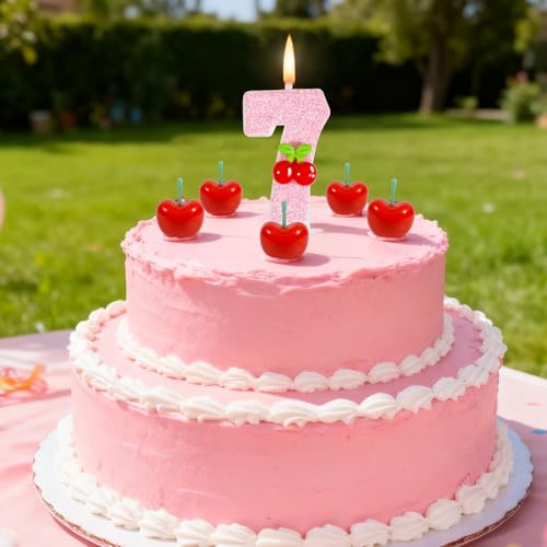 Cherry Number Birthday Candle Set with 5 Mini Cherry Candles