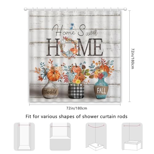 APROPHIC Fall Shower Curtain with Pumpkin Floral Design, 72x72in