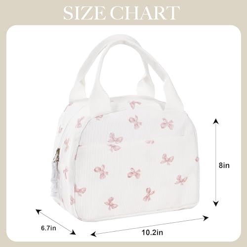 UUYUUY Insulated Lunch Bag, Corduroy Bow Tote for Work and Picnic, M