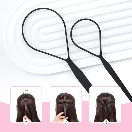 Quacc 3-Piece Topsy Tail Hair Styling Tool Set with Tail Comb, Black