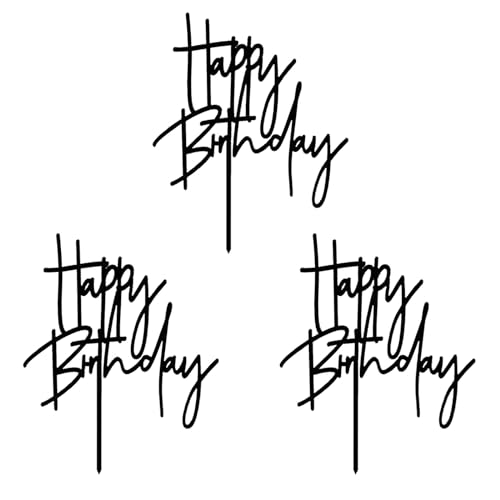 Black Happy Birthday Cake Topper - Elegant Acrylic Decoration