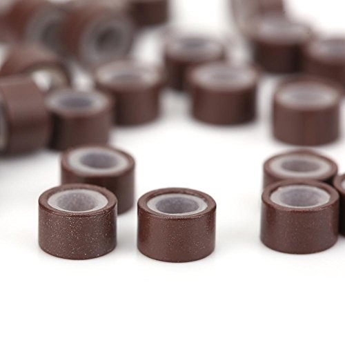 FILFEEL 500pcs Silicone Lined Hair Extension Micro Beads Brown #3