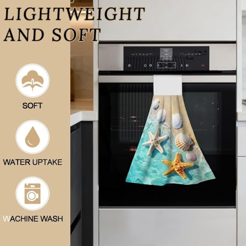 Absorbent Beach Sea Kitchen Hand Towels with Loops - 12.6" x 14.2"