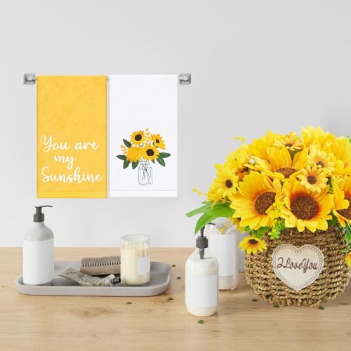 Embroidered Sunflower Hand Towels Set - 2 Cotton Towels for Home