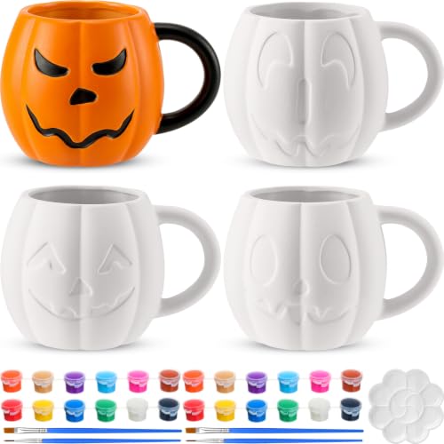 Halloween Paint Your Own Mug Set - Pumpkin Pals with Painting Kit, 4 Pack