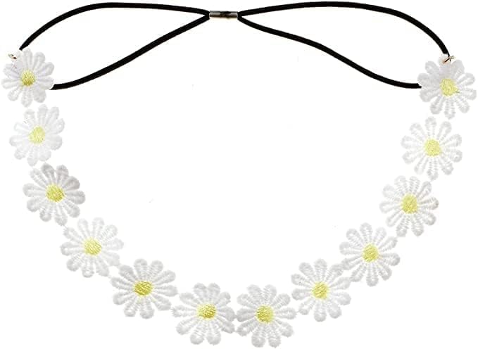 White Daisy Flower Crown Headband Bohemian Floral Hair Wreath for Women