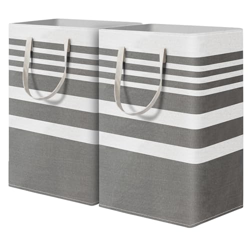 MANYOND 2-Pack 75L Collapsible Laundry Baskets, Grey Freestanding Hamper