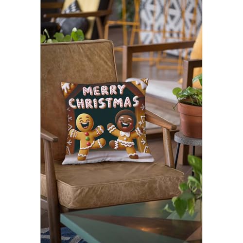 Funny Gingerbread Men 16x16 Inch Throw Pillow Cover - Merry Christmas Design