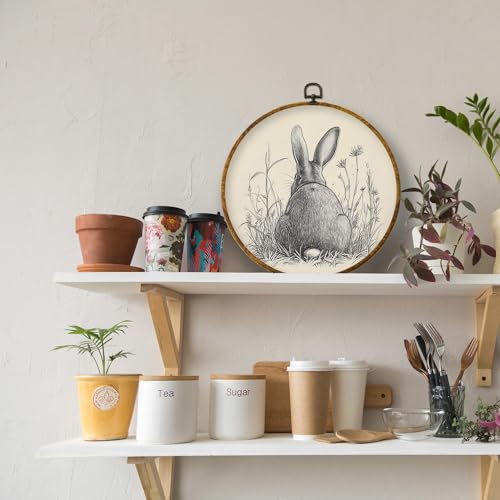 Easter Bunny Round Wall Art - Framed 10x10 Inch Farmhouse Decor