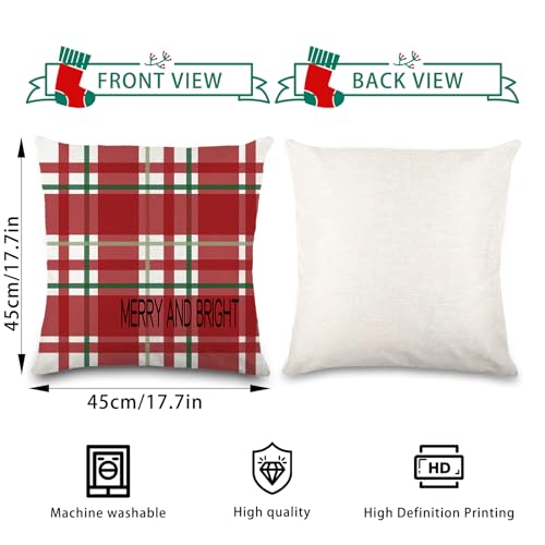 Red Green Christmas Pillow Covers 18x18 Inches - Festive Holiday Cushion Cases Set of 4