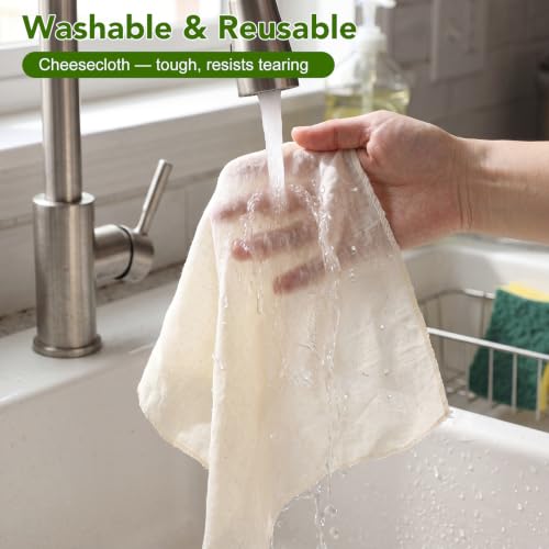 Reusable Cheesecloth - 10 Pack, 20x20 Inch Unbleached Cotton Strainer for Nut Milk, Yogurt & Broth