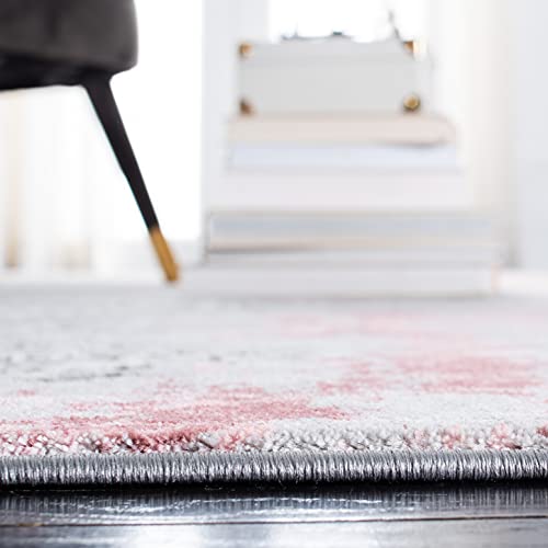 SAFAVIEH Meadow Collection Area Rug - 3' Square, Light Grey & Pink, Modern Abstract Design, Non-Shedding & Easy Care, Ideal for High Traffic Areas in Living Room, Bedroom (MDW573G)