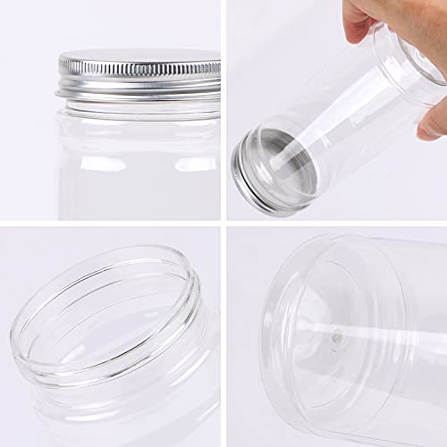 CABAX 12oz Clear Plastic Food Storage Jars with Silver Lids - Pack of 2