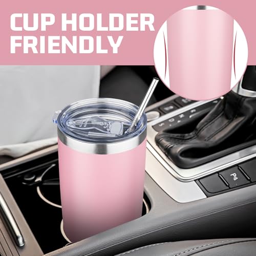 20 oz Pink Stainless Steel Insulated Tumbler with Lids & Straws