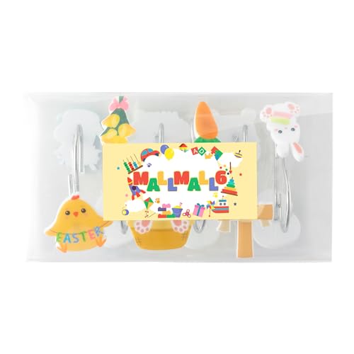MALLMALL6 12Pcs Easter Shower Curtain Hooks - Bunny & Egg Designs