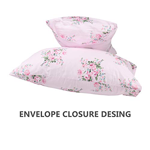 2 Pack Pink Floral Pillowcases - 100% Cotton, 600 Thread Count, 20x30 in