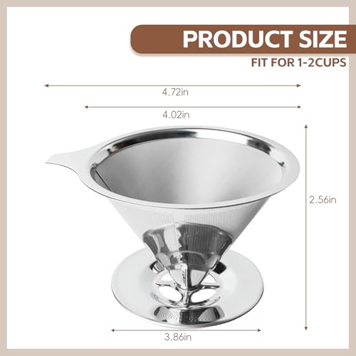 Reusable Stainless Steel Pour Over Coffee Dripper - Fine Mesh, 1-2 Cups