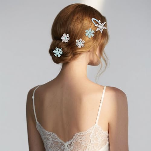 WHAVEL 6PCS Snowflake Hair Clips Blue White Christmas Hair Accessories