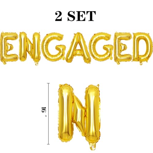 Engaged Gold Letter Balloons 16in 2 Set - Party Decor, Reusable Foil Letter Balloons