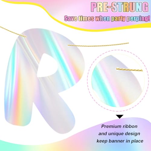 Elantales Holographic Rainbow Happy Birthday Banner Pre-Strung Sign