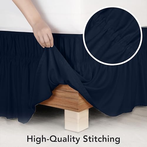King Bed Skirt with Easy Fit Elastic Belt - 16 Inch Drop, Grey
