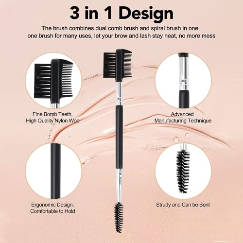 MUIIGOOD 3-in-1 Eyebrow Brush and Eyelash Comb Grooming Tool - 2 Pack