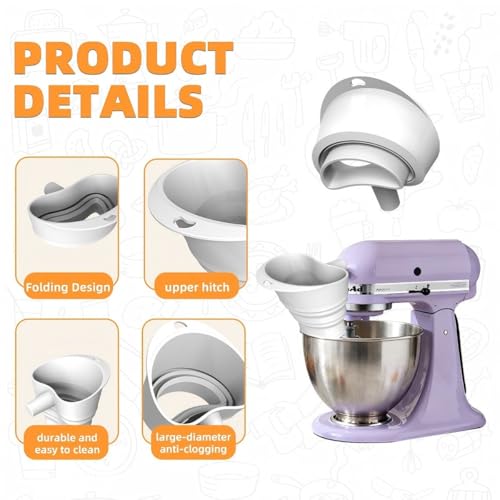 Silicone Flour Funnel for KitchenAid 5 Qt Mixer - Easy Clean & Foldable