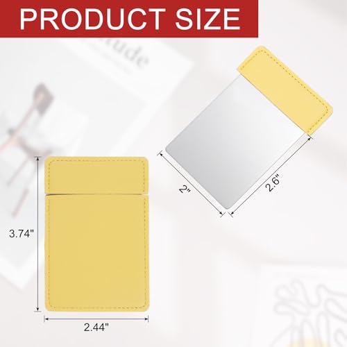uxcell Small Pocket Mirror for Purse, Stainless Steel Travel Makeup Mirror with PU Leather Case, Yellow