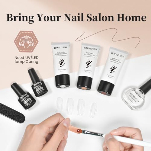 JEWHITENY Poly Nail Gel Set Neutral Colors with Slip Solution Base & Top Coat