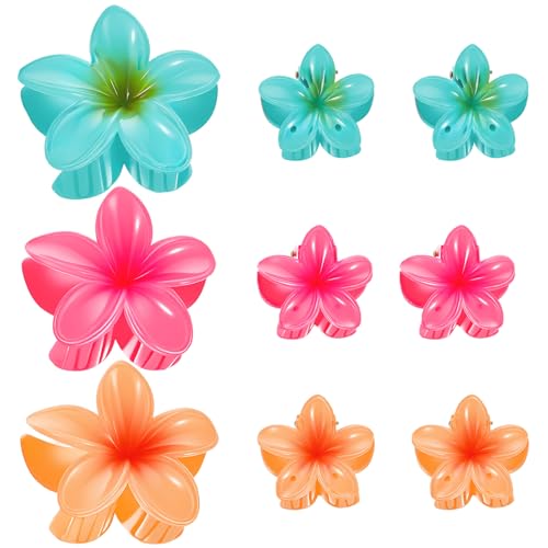 9-Piece Hawaiian Flower Claw Clips Set, Tropical Plumeria Hair Accessories