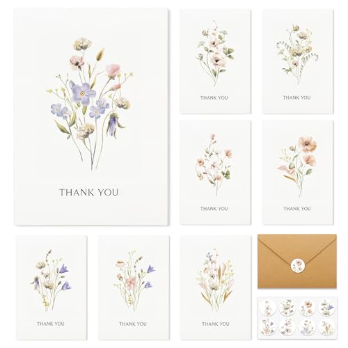 Wildflower Thank You Cards with Envelopes & Stickers - 32 Pack