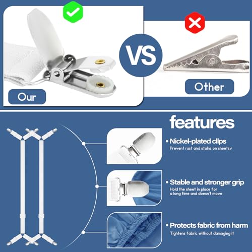 Adjustable Bed Sheet Holder Straps - 2 Pcs White Fasteners