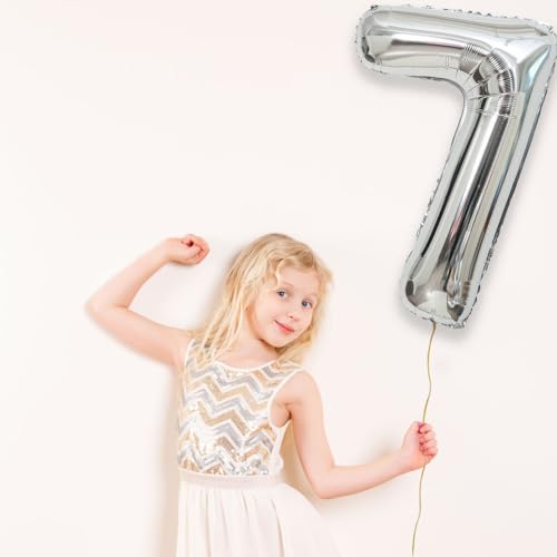 40 Inch Silver Number 7 Balloon – Large Mylar Foil Decoration