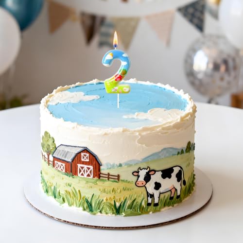Number 2 Farm Birthday Candle - Barnyard Themed Cake Topper Decoration