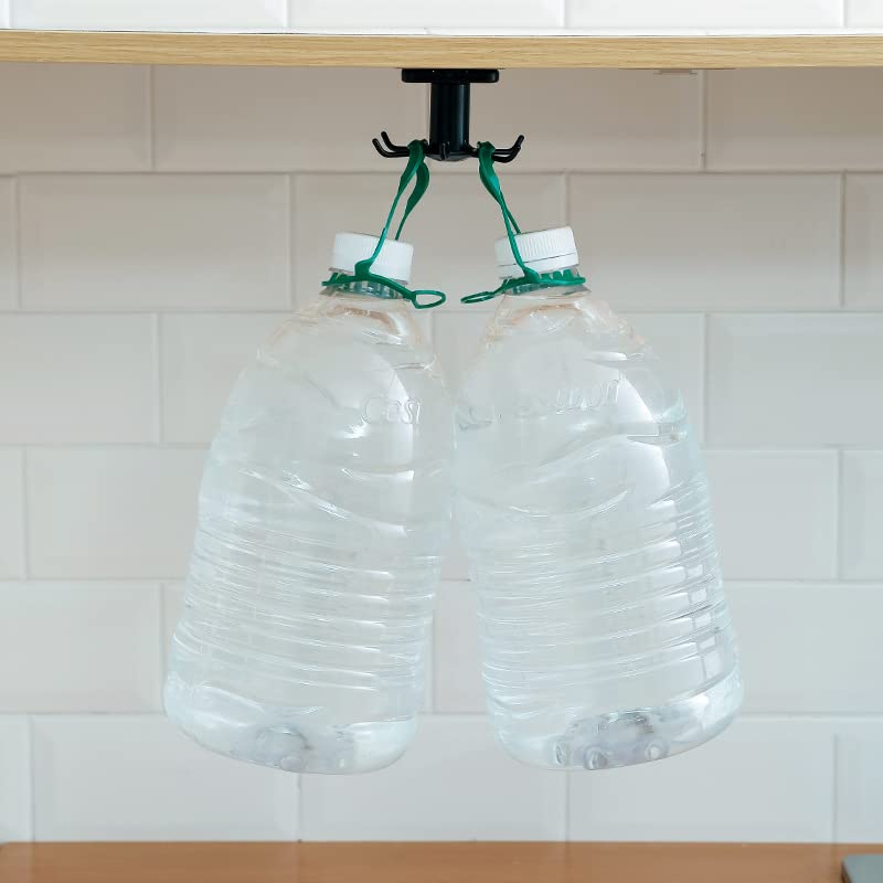 EigPluy 2pcs Under Cabinet Utensil Hooks - 360° Rotating Adhesive Rack, Black