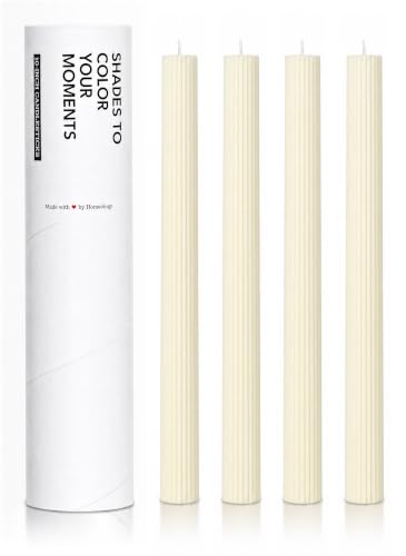 Ivory Ribbed Taper Candles - 10" Unscented, 4-Pack