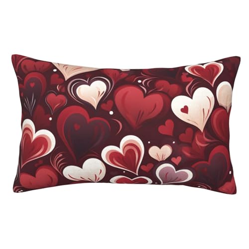 Red Heart Throw Pillow Cover 14x20 Inch Rectangle Decorative Cushion Case