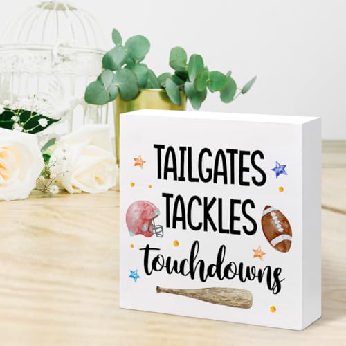 Tailgates Rugby Wood Block Sign - Rustic Desk Decor for Home