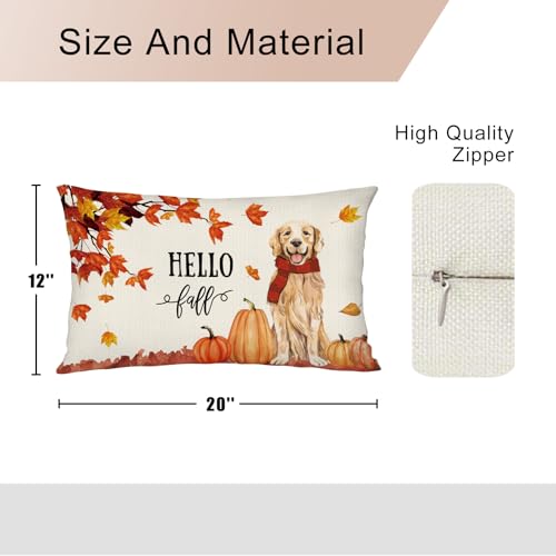 Hello Fall Golden Retriever Lumbar Throw Pillow Cover, 12x20 Inch Autumn Decor