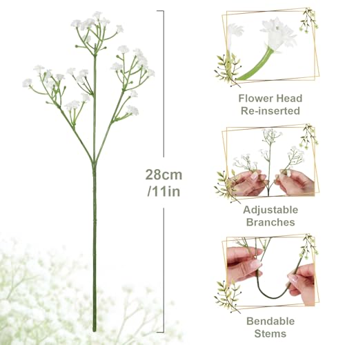 42 Pcs White Artificial Baby's Breath Flowers - Real Touch Faux Floral Arrangements for Weddings & Decor