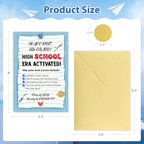 2026 Funny 8th Grade Graduation Card with Gold Envelope