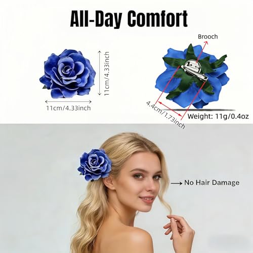 Royal Blue Rose Hair Clip and Brooch 2-in-1 Fabric Flower Pin