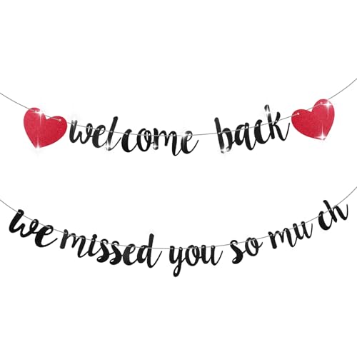 Glitter Black Welcome Home Banner - We Missed You So Much