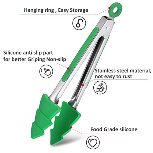 Christmas Silicone Mini Tongs Set - 3 Pattern Variations, 7-Inch Kitchen Utensils