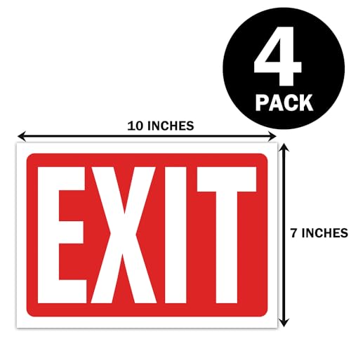 Premium Exit Sign Stickers - 10x7 Inch, 4 Pack, UV & Weather Resistant