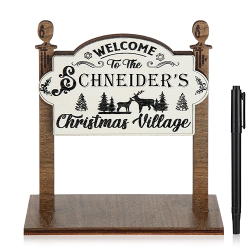 Wooden Christmas Village Sign with Pen - Rustic Holiday Decor